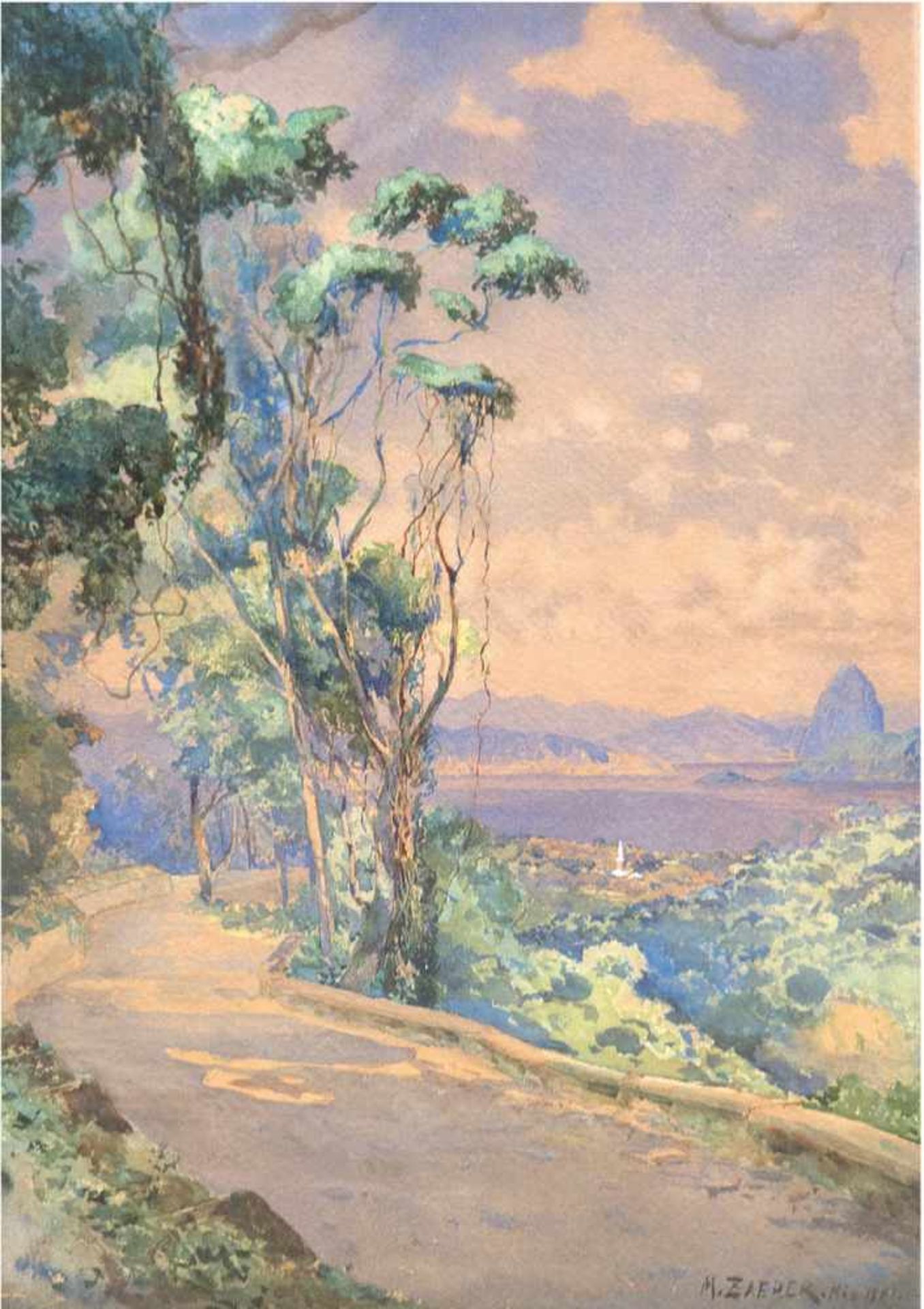 Zaeper, Max (1872- ?) "Küstenstraße mit Blick auf die Guanabara-Bucht und den Zuckerhut inRio de