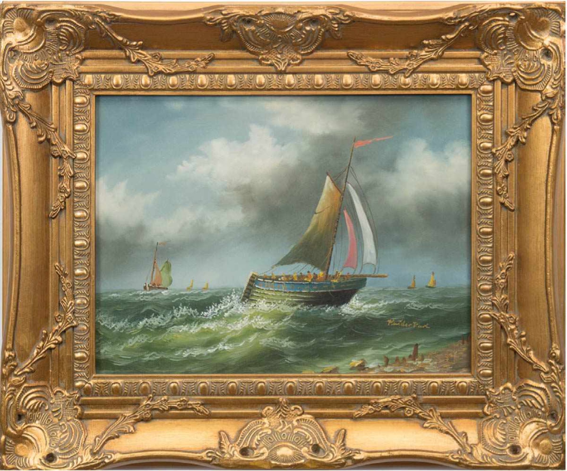 Maler des 20. Jh. "Segelboote auf offener See", Öl/Lw., unleserl. u.r., 29x39 cm, Rahmen