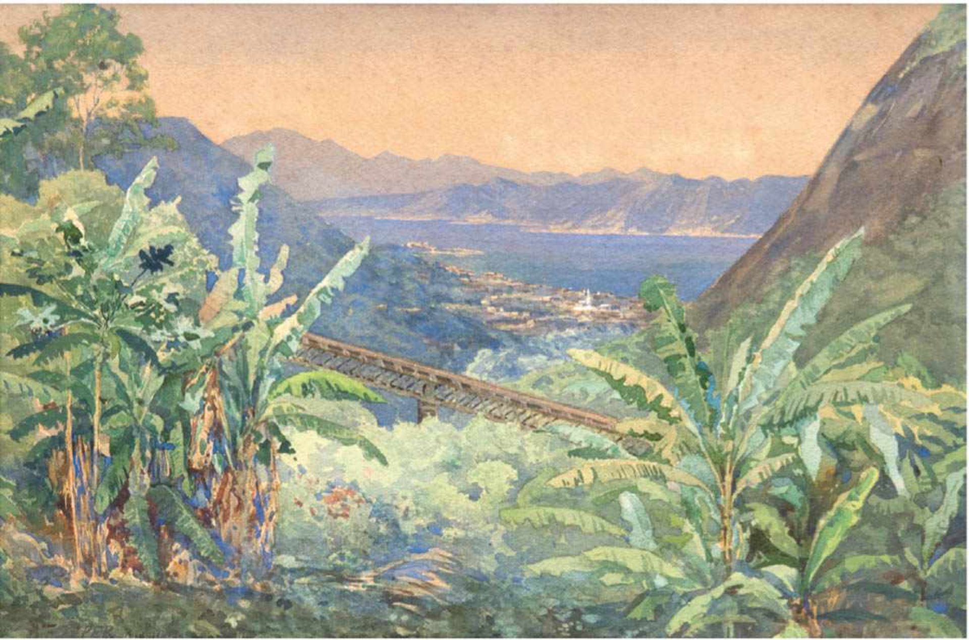 Zaeper, Max (1872- ?) "Blick auf die Guanabara-Bucht und Rio de Janeiro", Aquarell,signiert mit