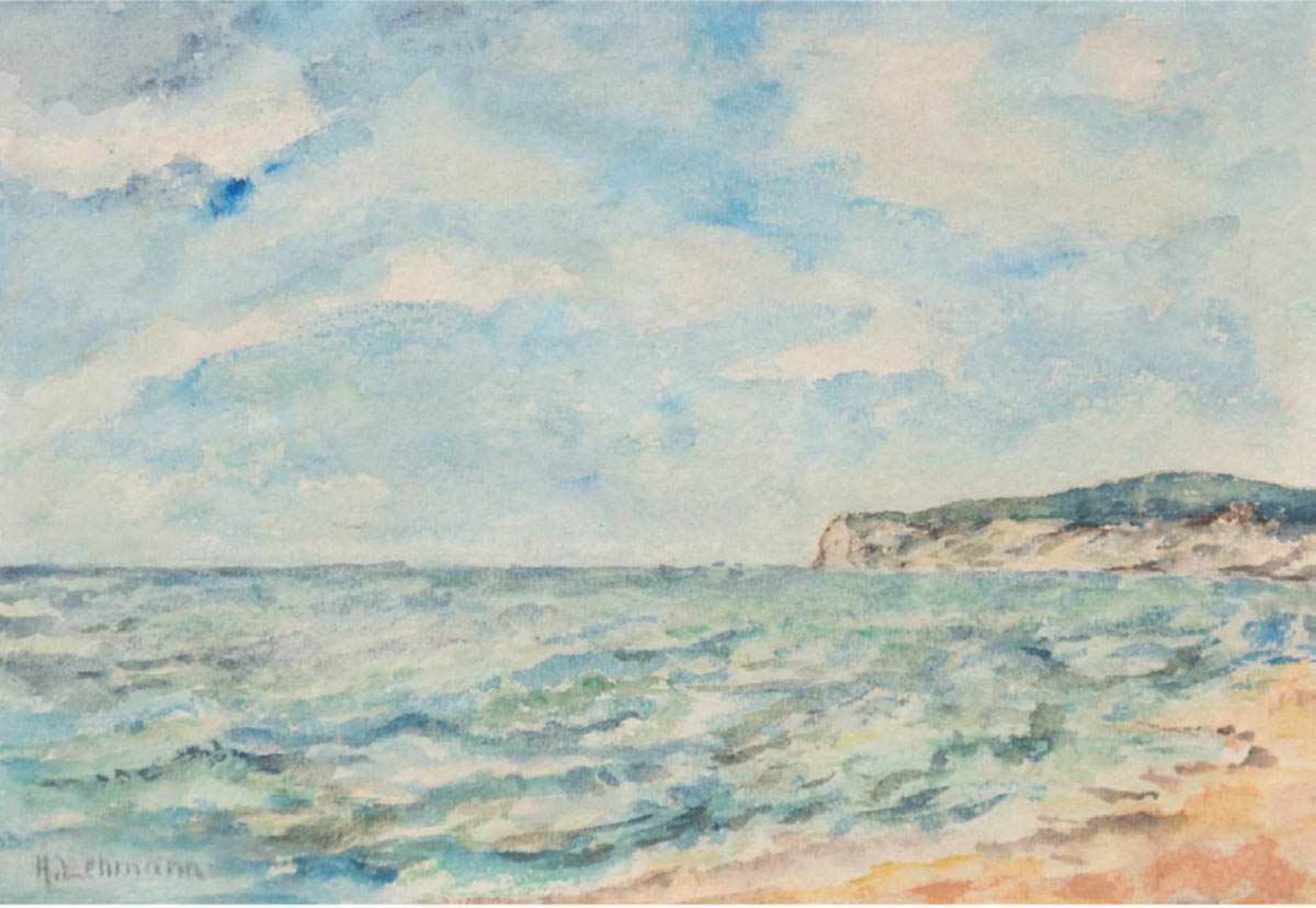 Lehmann, H. "Hiddensee", Aquarell, sign. u.l., 16x28 cm, hinter Glas im Rahmen