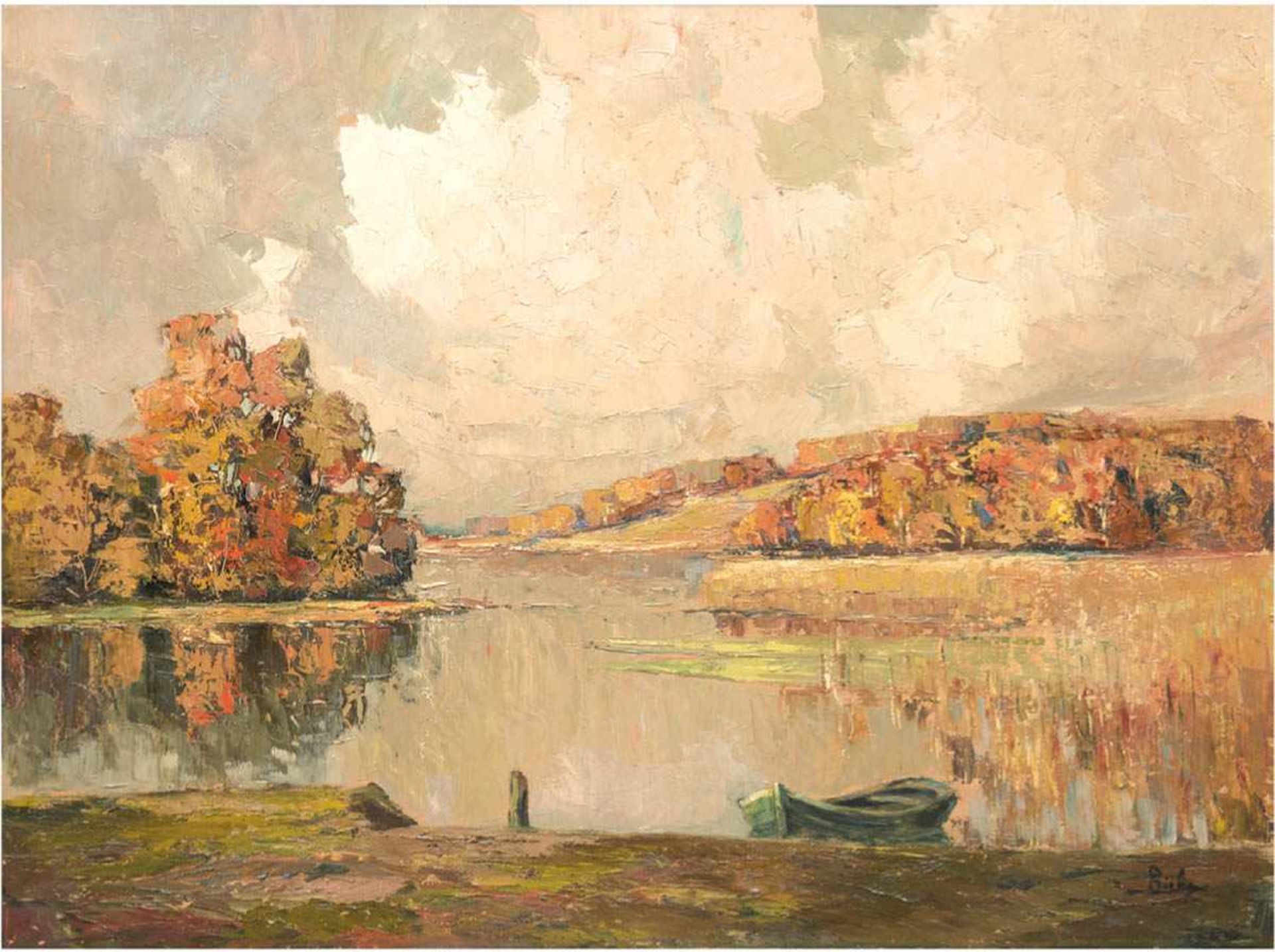 Priebe, Rudolf (1889 Schulakowa-1964 Hamburg) "Herbstliche Seenlandschaft", Öl/Hf., sign.u.r., 60x80