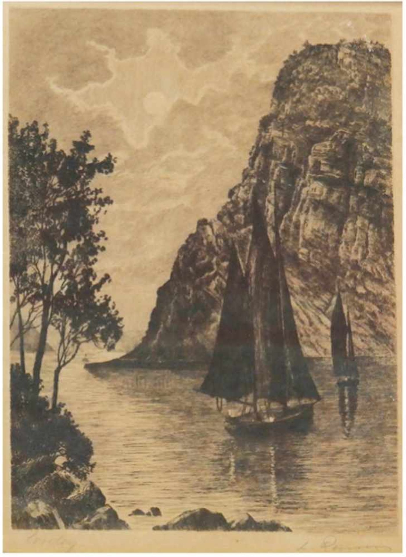 "Lorelei am Rhein", um 1923, Litho., undeutl. sign. u.r. und bez. u.l., 28x20 cm, imPasseparout