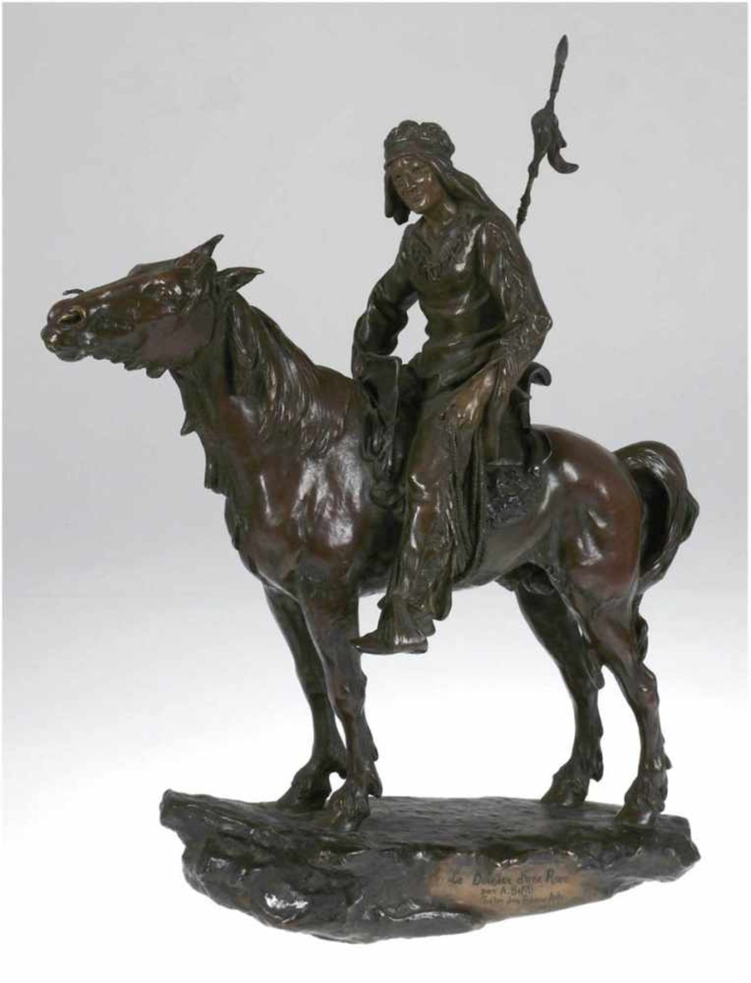 Bofill, Antoine (act. 1894-1939/53) "Indianer mit Speer auf Pferd", Bronze, dunkelpatiniert,