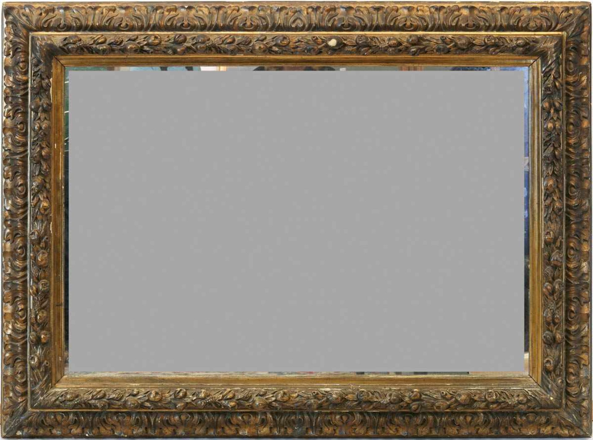 Rahmen mit Spiegel, 19. Jh., Holz/Stuck, vergoldet, rechteckig, 91x126 cm