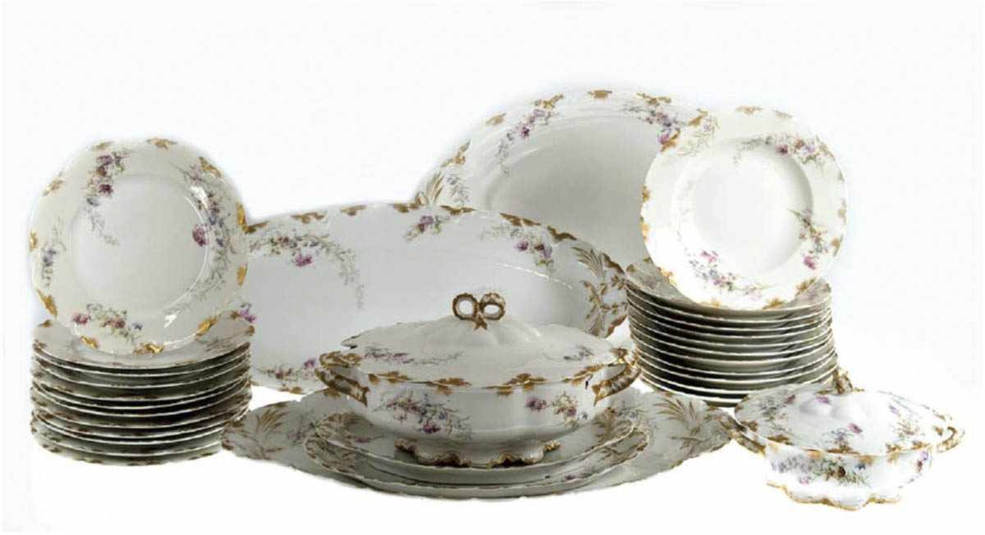 Speiseservice für 12 Personen, Frankreich, Limoges, Haviland, polychromer Blumendekor