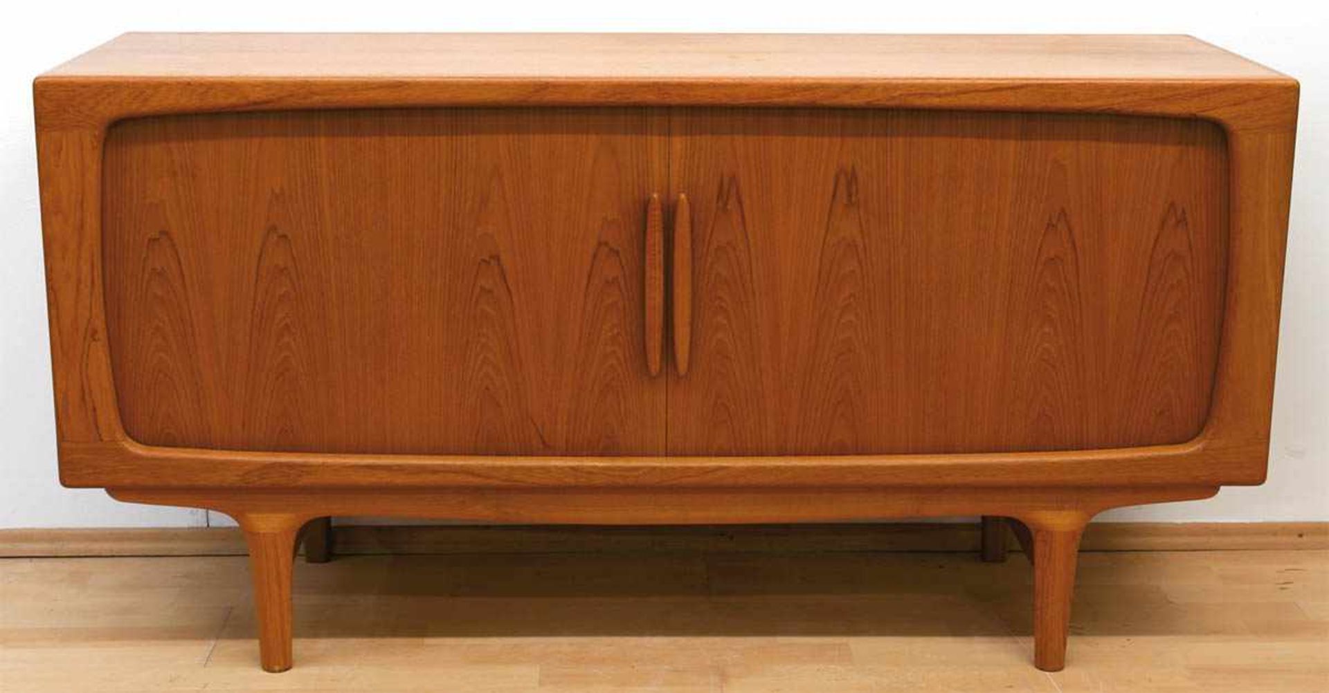 Designer-Anrichte, Dänemark 1950/60er Jahre, Teakholz, 2 Jalousietüren, 83x160x46 cm