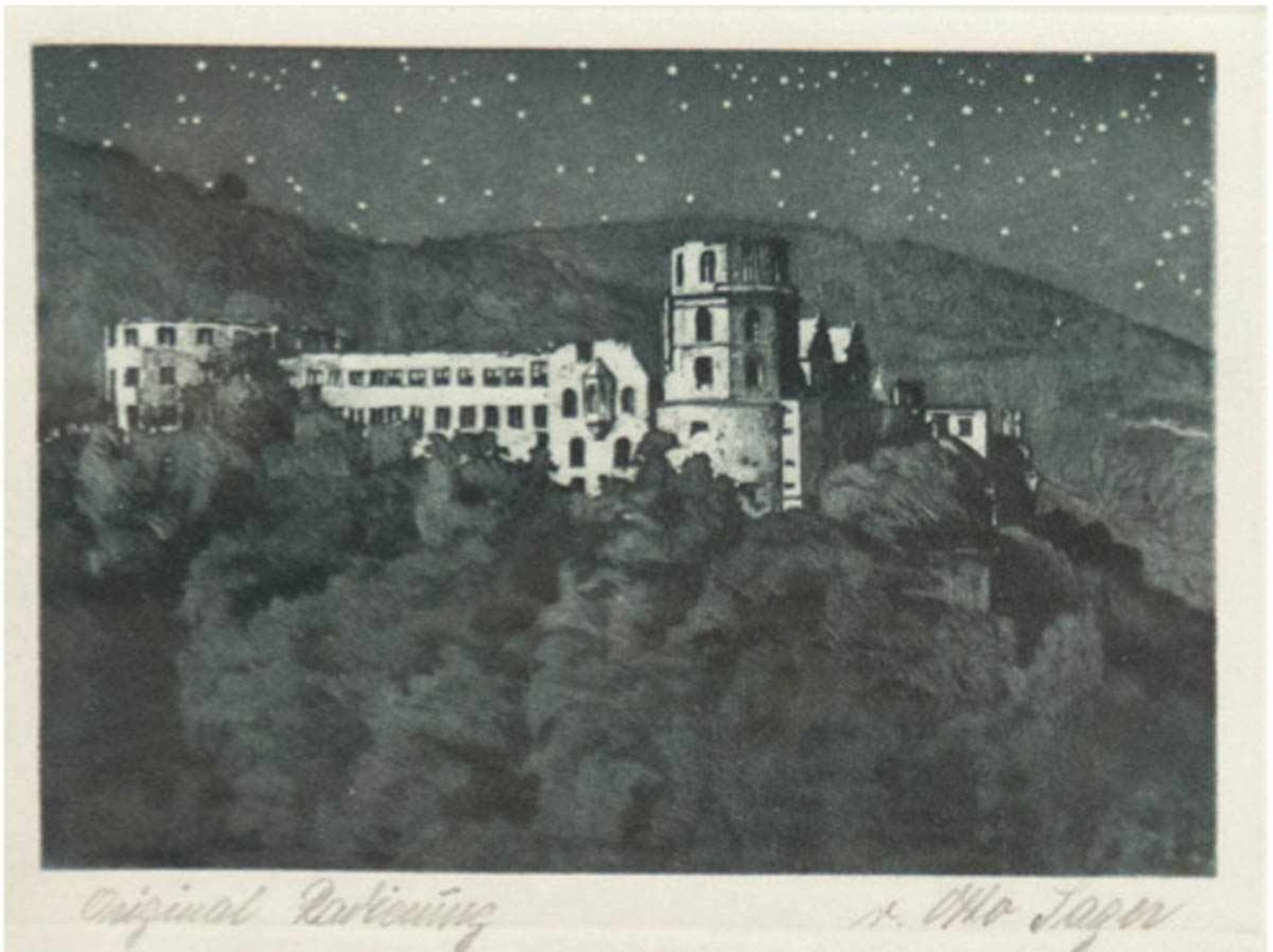 Sager, Otto (1870-1940) "Heidelberger Schloß", Radierung, handsigniert u.l., 15,5x21 cm,hinter