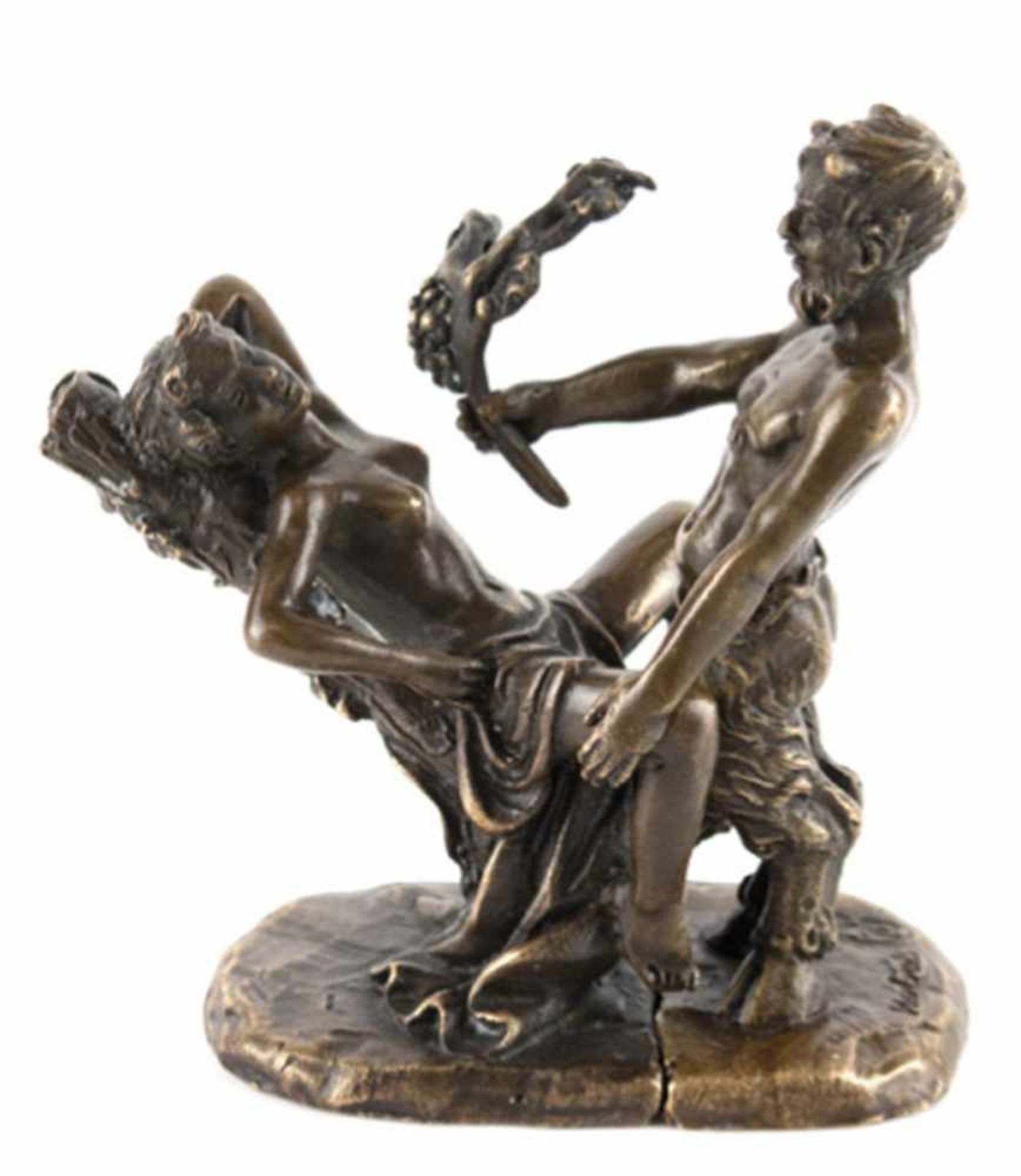 Erotische Bronze-Figurengruppe "Satyr beim Liebesspiel", in der Art Wiener Bronze,signiert "Mon