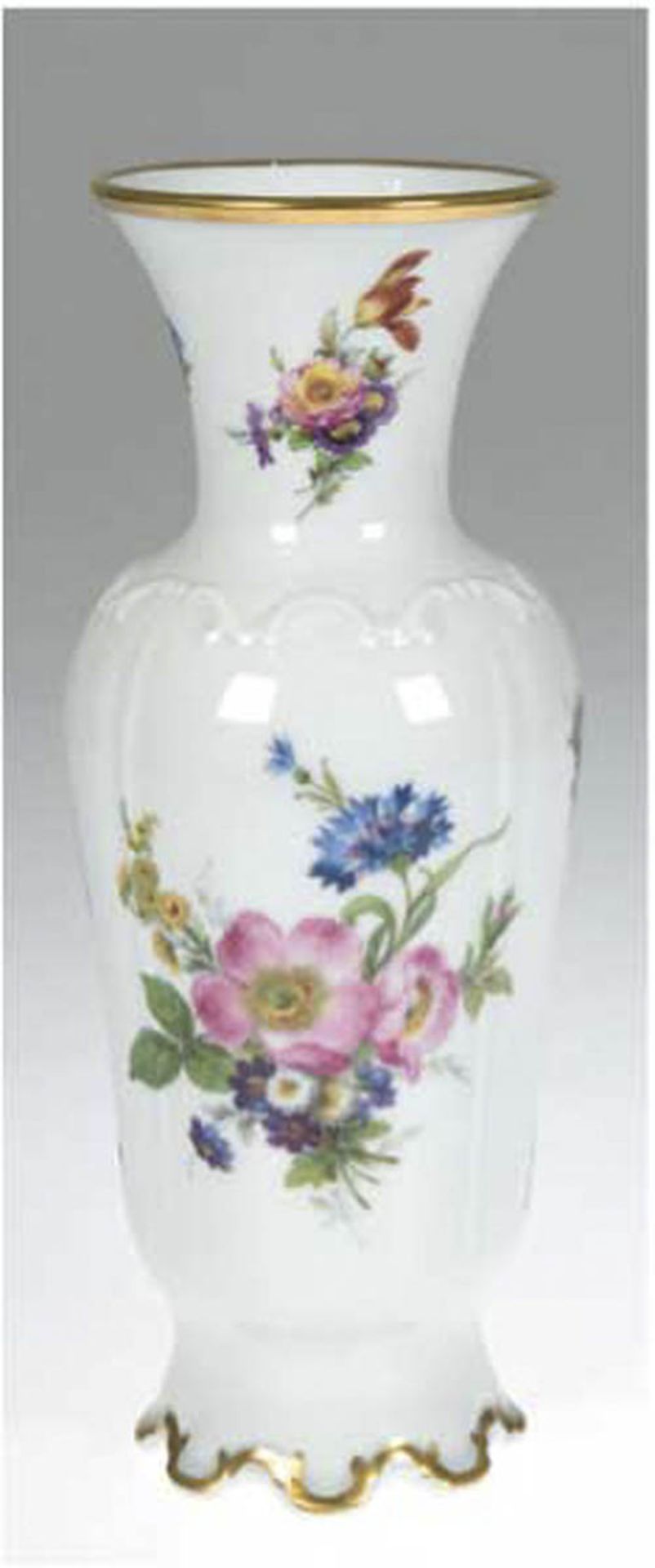 Vase, Marktredwitz, polychromer Blumendekor, Goldrand, H. 27 cm