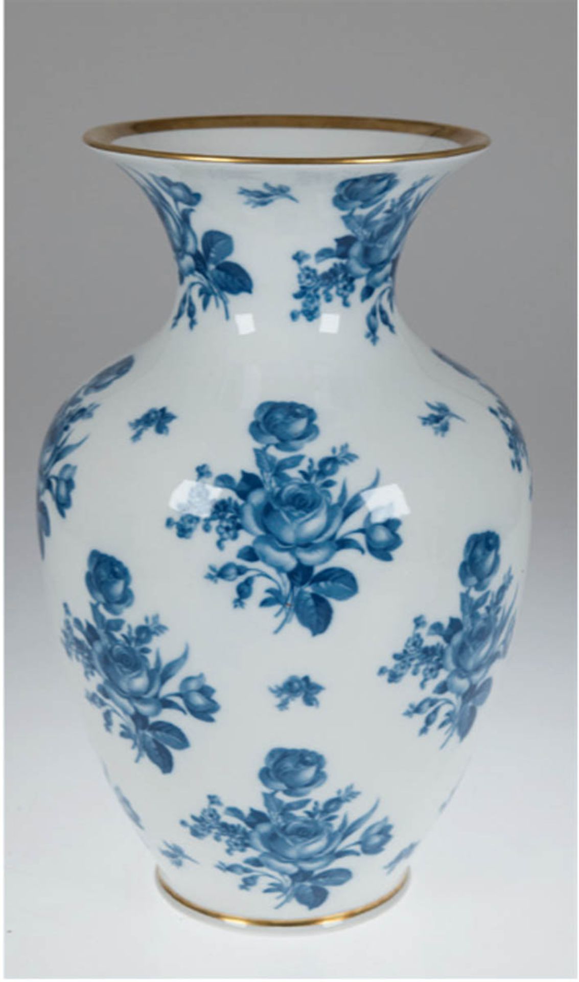 Vase, Arzberg, Schumann, unterglasurblauer Blumendekor, Goldrand, H. 38 cm