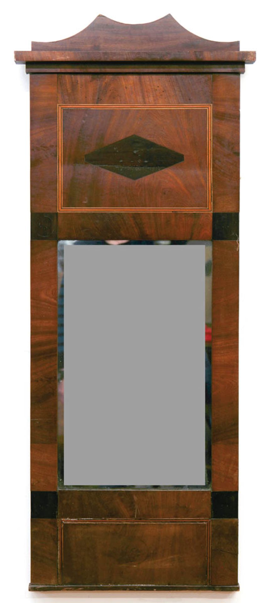 Biedermeier-Spiegel, Mahagoni, Bandintarsien, partiell ebonisiert, 99x41 cm