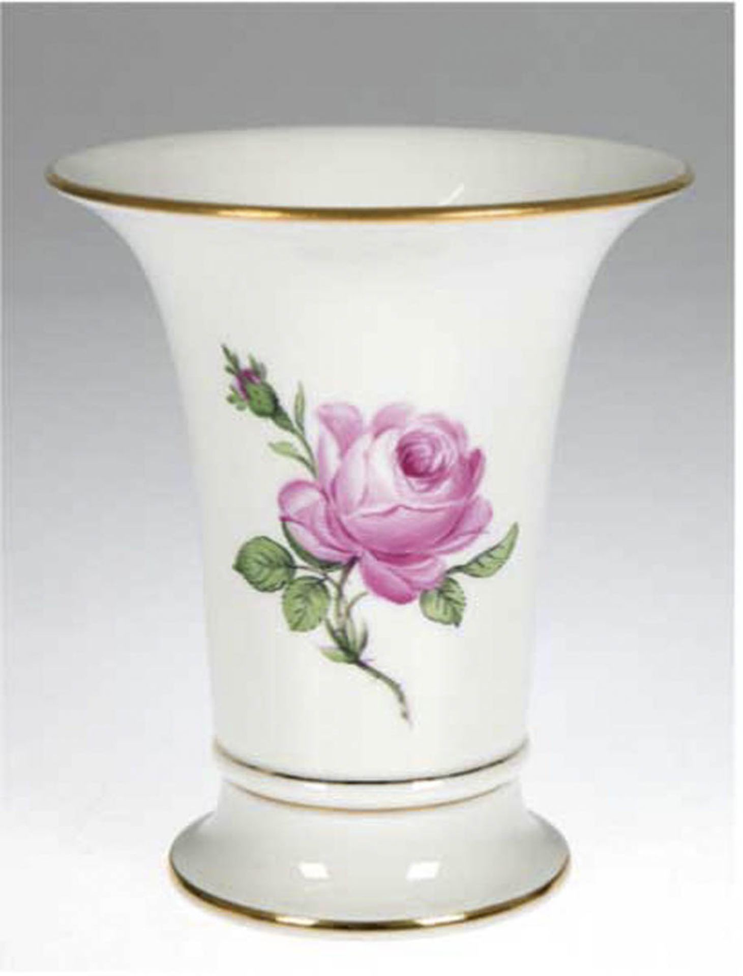 Meissen-Kratervase, Rote Rose, Goldrand, 2 Schleifstriche, H. 16 cm