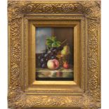 "Stilleben mit Obstkorb", Öl/Hp., undeutl. sign. u.r., 18x12,5 cm, Rahmen- - -23.80 % buyer's