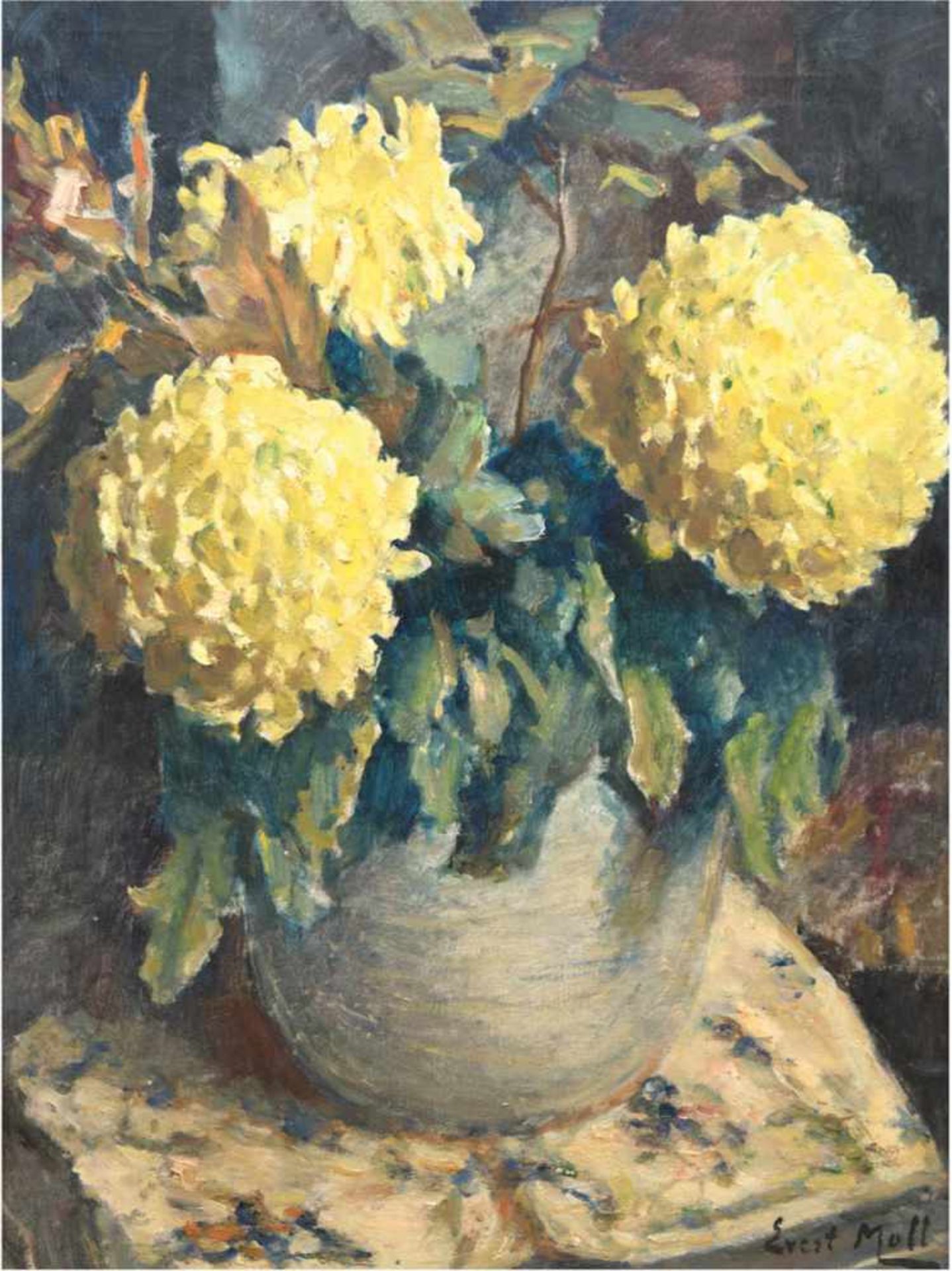 Moll, Evert (1878 Voorburg-1955 Den Haag) "Stilleben mit Chrysanthemen", Öl/Lw., sign.u.r., 81x61,