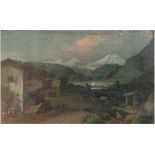 Maler des 19. Jh. "Schweizer Landschaft um Brieg mit Personenstaffage", Öl/Blech,unsign., 8x13 cm,