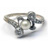 Ring ,um 1900, 585er GG, echte Perle, 2 Brillanten und Diamanten, zus. ca. 0,55 ct., RG52,