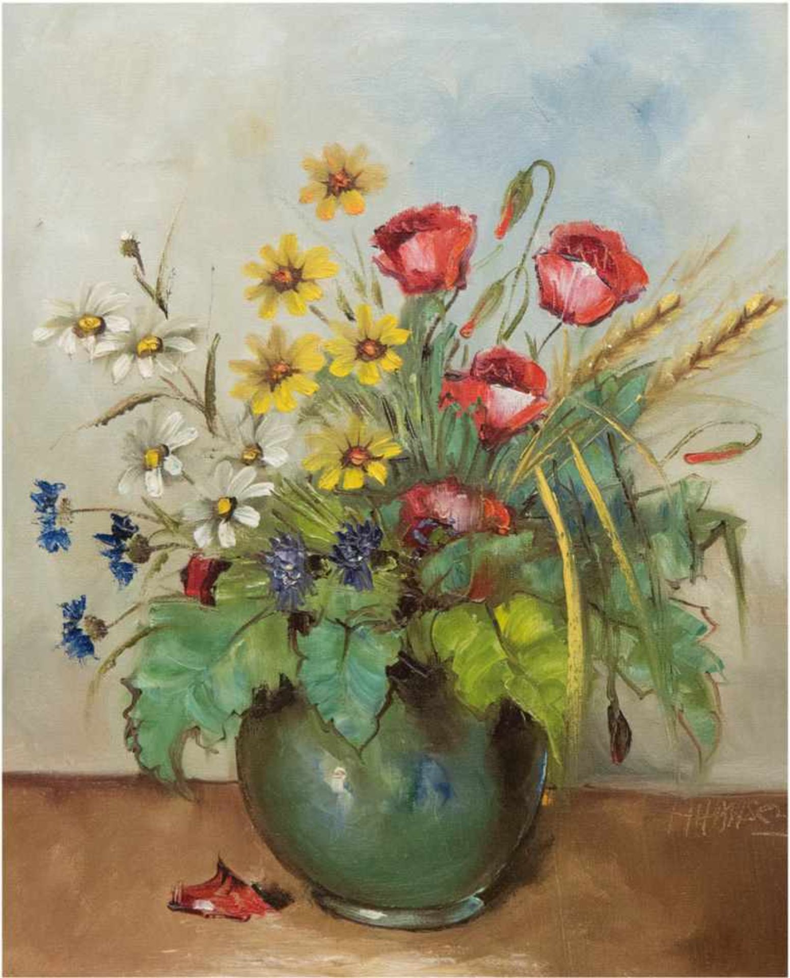 Stillebenmaler 1. H. 20. Jh. "Sommerblumen in der Vase", Öl/Lw., undeutl. sign, u.r.,50x40 cm,