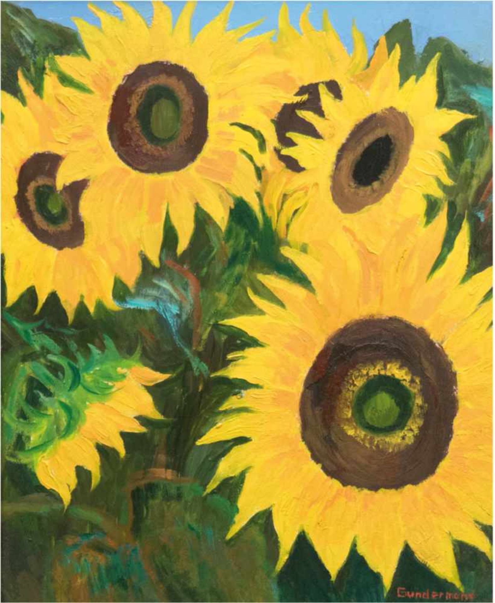 Gundermann "Sonnenblumen", Öl/Hf., sign. u.r., 42,5x,34 cm, Rahmen- - -23.80 % buyer's premium on