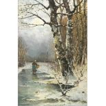 "Frau in Winterlandschaft", Öl/Hp., undeutl. sign. u.l., 34x22 cm Rahmen- - -23.80 % buyer's premium