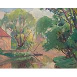 Landschaftsmaler um 1930 "Sommerliche Flußlandschaft", Öl/Mp., undeutl. sign u.r., 60x70cm,