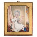 Collen, Henry (1800-nach 1872) "Bildnis eines kleinen Mädchens mit Spitzenhaube und weißemKleid",