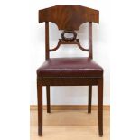 Biedermeier-Stuhl, Mahagoni furniert, gepolsterter Sitz mit rotem Lederbezug, 85x45x45 cm- - -23.