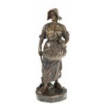 Garnier, J. (1853- c. 1910) "Landarbeiterin mit kurzer Sense und Ähren in der Schürze",Bronze, braun