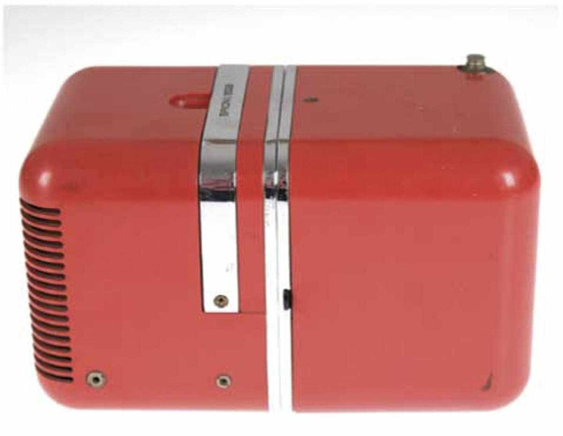 Design-Radio "Brionvega TS 502", Italien um 1970, rotes ausklappbares Kunststoffgehäusemit - Bild 2 aus 2
