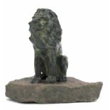 "Sitzender Löwe", Weißmetall, bronziert, auf Naturstein, Ges.-H. 22 cm- - -23.80 % buyer's premium