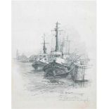 Paepe, John "Schlepper im Hafen", Bleistift/Papier, sign. u.r. und dat.'87, 36x26,5 cm,