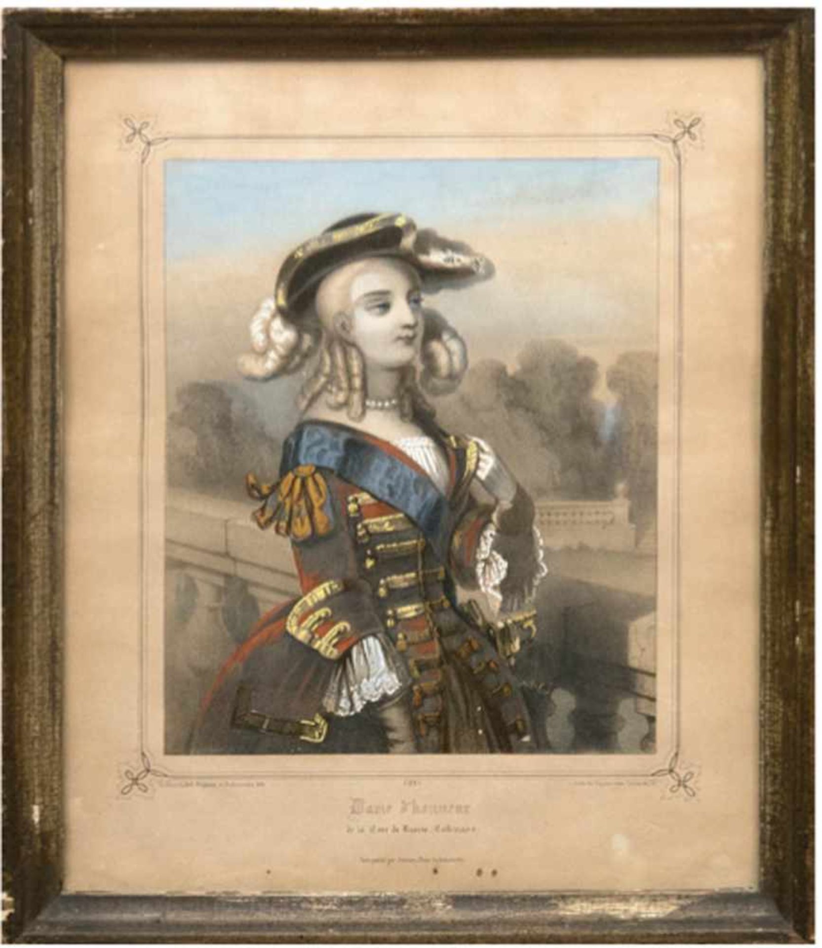 "Katharina die Große" (Dame d'honneur de la Cour de Russie Katharine II) kolorierterKupferstich,