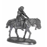 Figur "Bäuerin auf Pferd", Ural, Gusseisen, Gießermarke, H. 20,5 cm- - -23.80 % buyer's premium on