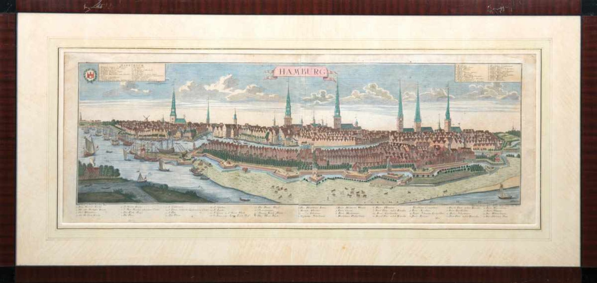 Große "Ansicht der Stadt Hamburg", Mitte 18. Jh., Johann Friedrich Probst (1721-1781),handkoloriert,