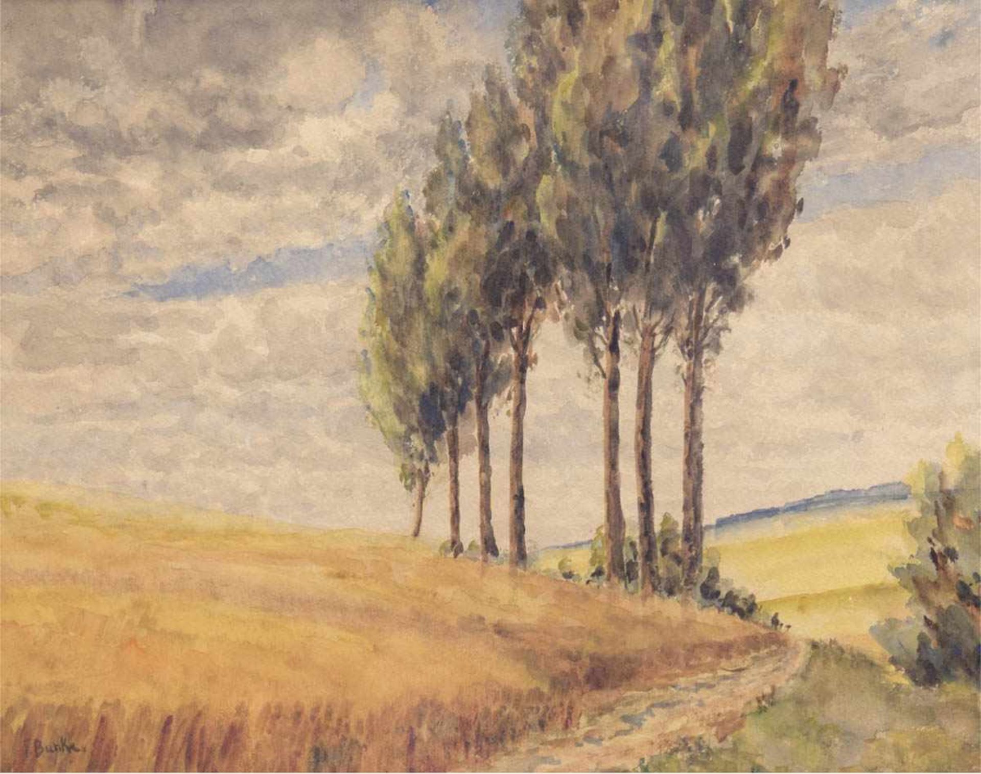 Bunke, Franz (1857 Schwaan- 1939 Weimar) "Feldlandschaft mit Bäumen", Aquarell, sign.u.l.,34x47
