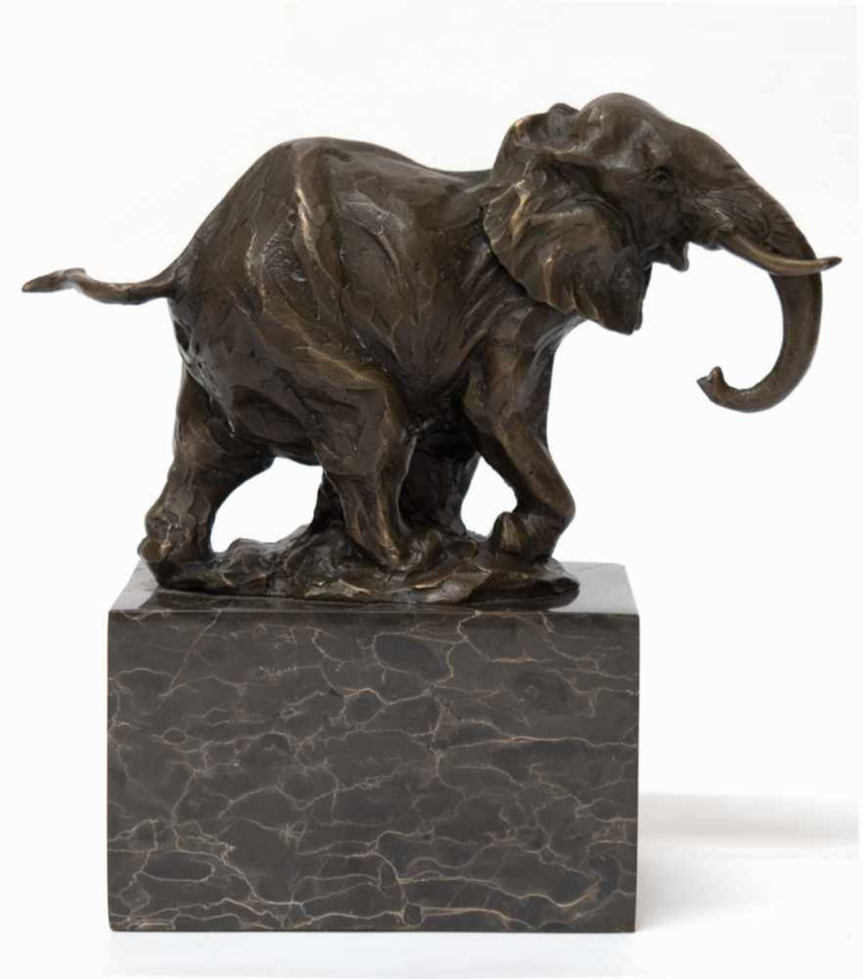 Bronze-Figur "Afrikanischer Elefant", Nachguß 20. Jh., signiert "Milo", braun patiniert,