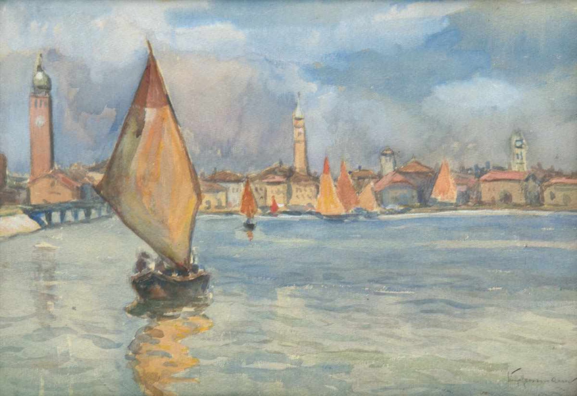 Landschaftsmaler um 1900 "Ansicht von Venedig", Aquarell, undeutl. sign. u.r., 31x43 cm,hinter