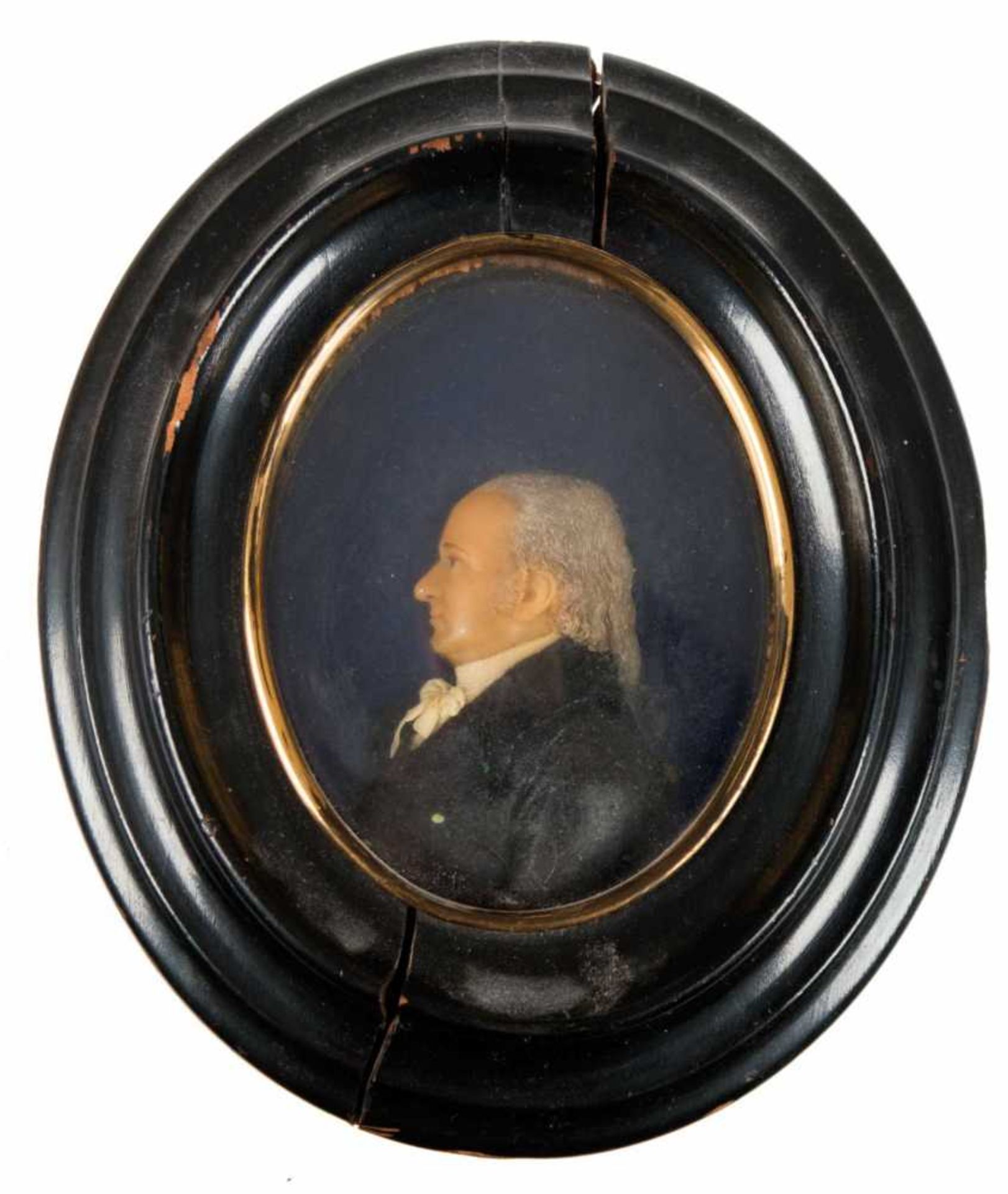 Miniatur, 19. Jh. "Porträt eines Herren", Wachs, reliefiert, 9x7 cm, ovaler, ebonisierterRahmen,