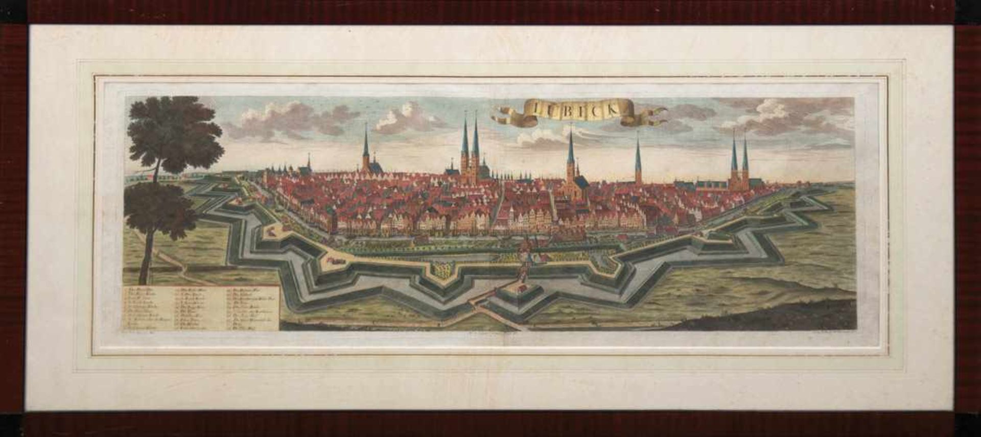 Große "Ansicht der Stadt Lübeck", Mitte 18. Jh., Georg Balthasar Probst (1673-1748),handkoloriert,