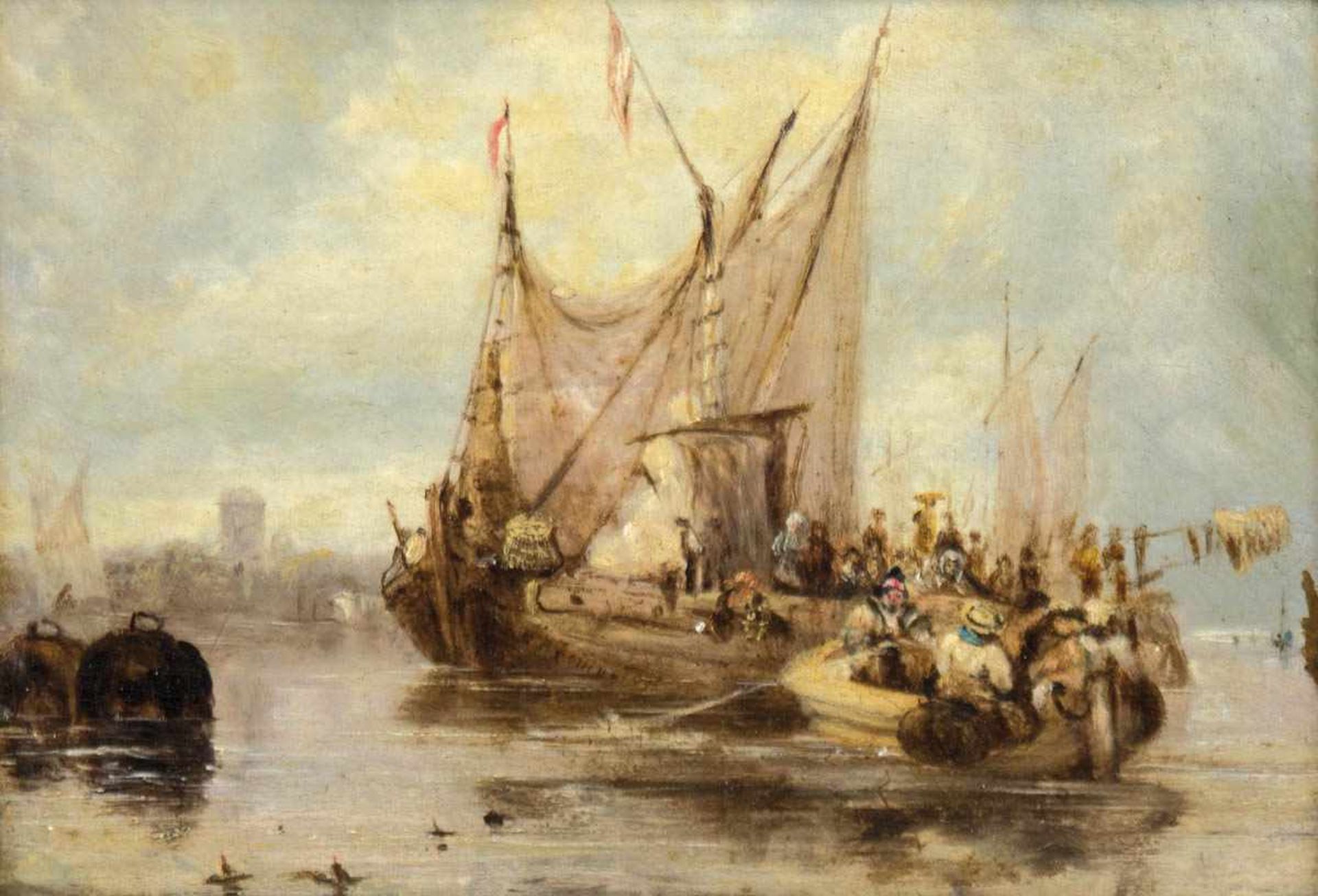 Gudin, Herminie (1825 Paris-1873 ebenda) zugeschrieben "Fischerboote in einem Hafen",Öl/