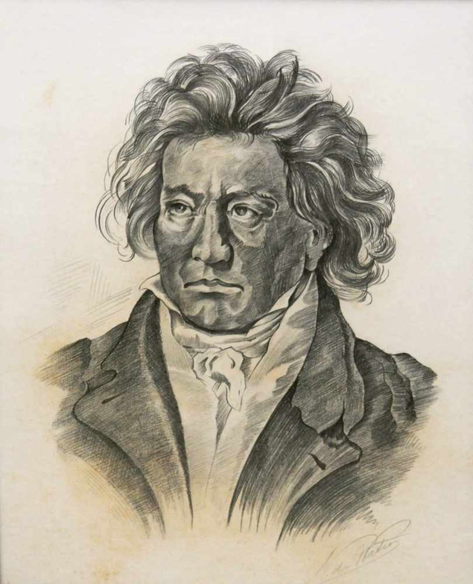 "Porträt von Beethoven", 20. Jh., Kohle, undeutl. signiert u.r., stockfleckig, 48x37 cm,hinter