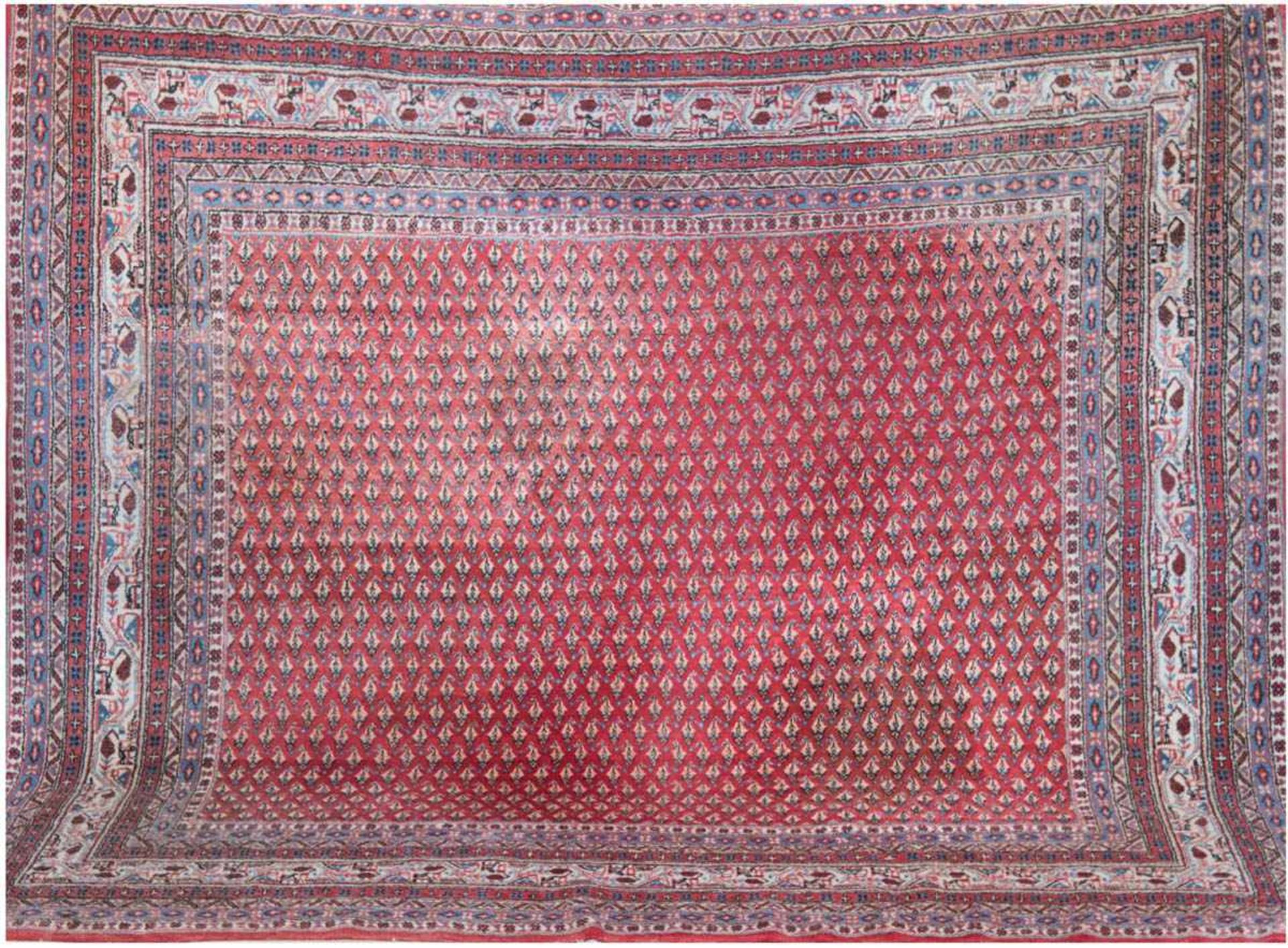 Sarough Mir, Iran, rotgrundig mit zentralem Muster, Kanten belaufen, verschmutzt, 226x211cm- - -23.