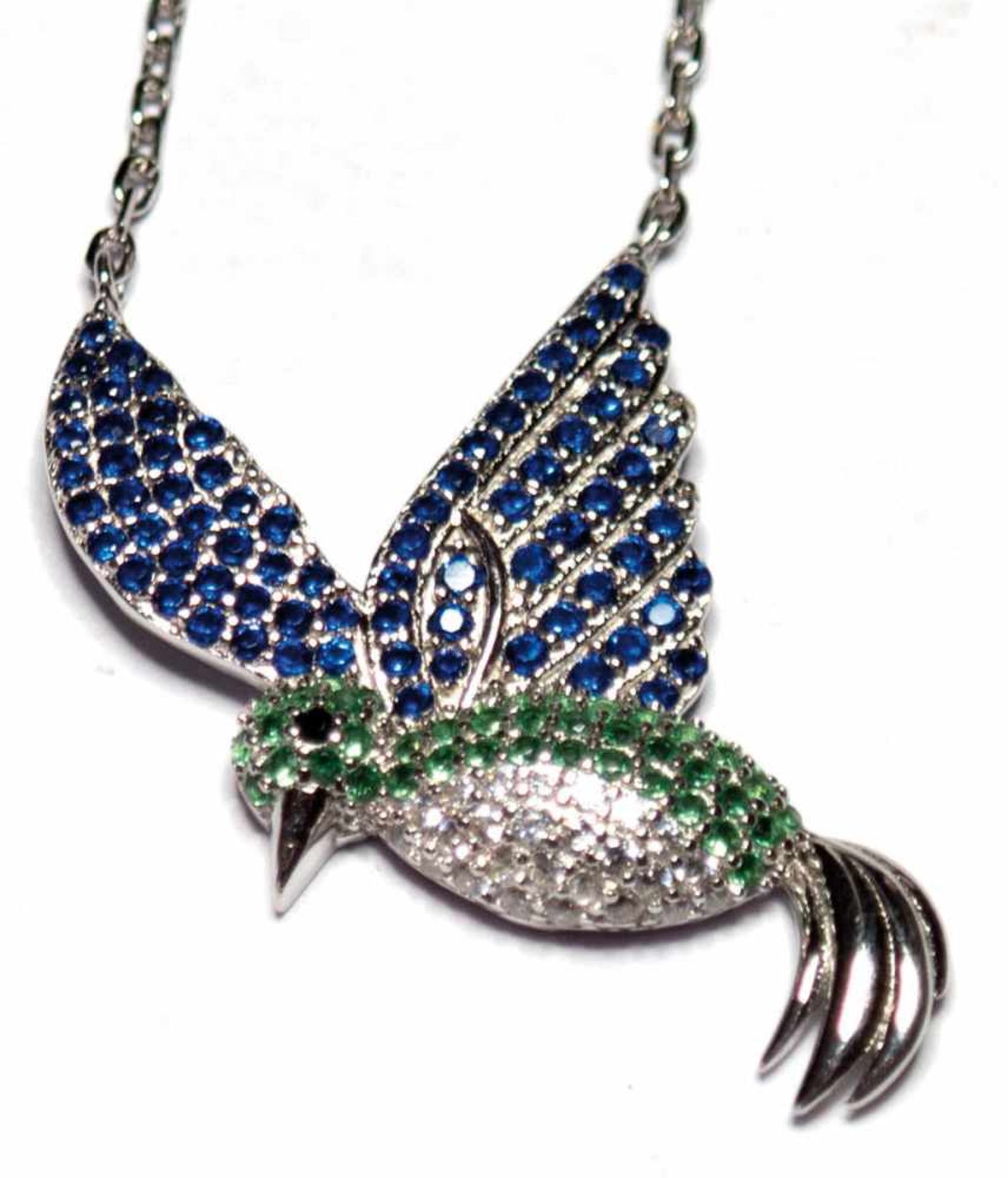 Collier mit Kolibri, 925er Silber, besetzt mit Farbsteinen, L. 42-45 cm- - -23.80 % buyer's