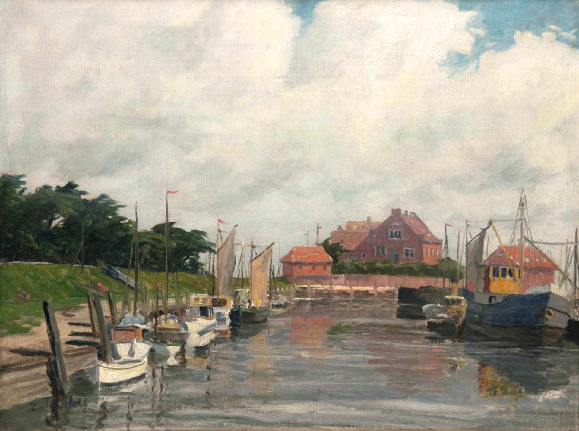 Holtz, Erich-Theodor (1885 Storkow-1956 Wustrow) "Ostseehafen", unter bewölktemSommerhimmel