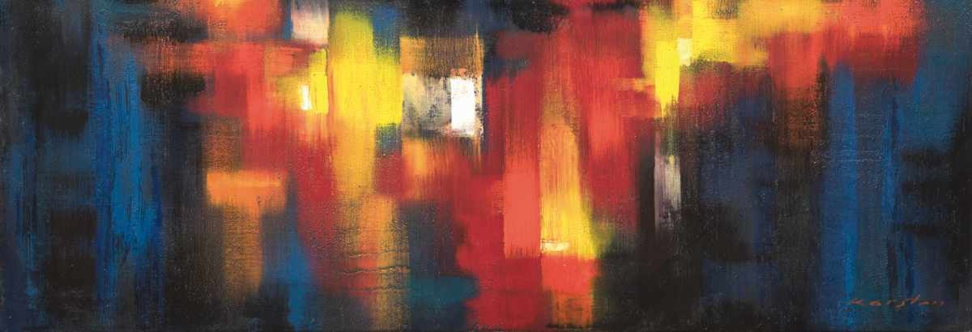 Karsten, O. "Abstrakte Komposition" um 1960, Öl/Lw., sign. u.r., 35x101 cm- - -23.80 % buyer's