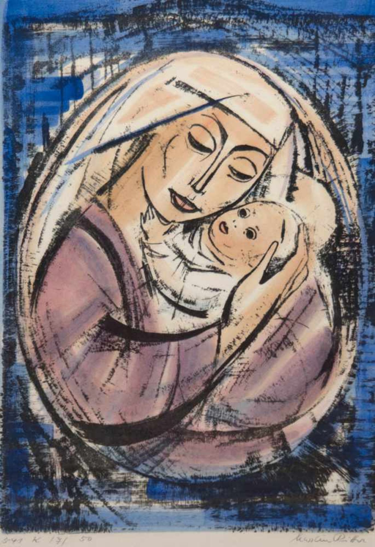 Ritter, Martin (1905-2001) "Madonna mit Kind", Lithografie, sign. u.r., 7/50, 53x35 cm,hinter Glas