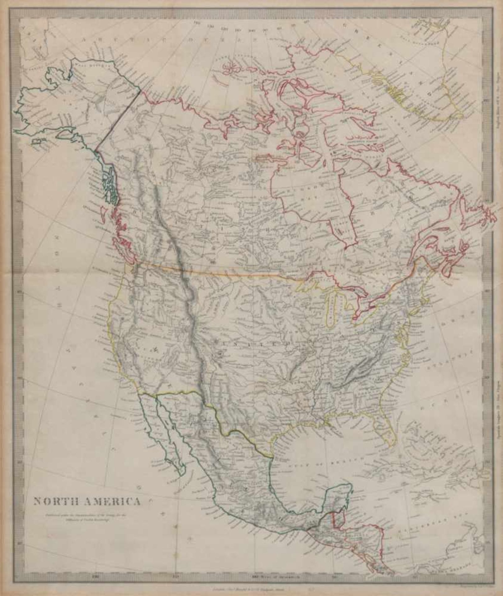 "Historische Karte Nordamerika", Stahlstich von J&C. Walker, Herausgeber Charles KnightLondon