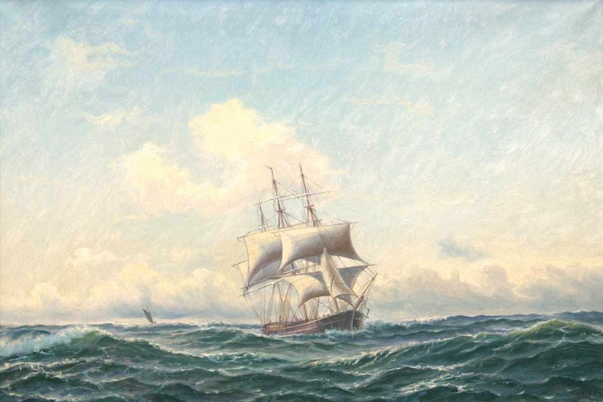 Monogrammist "a.m." (20. Jh.) "Segelschiff auf See", Öl/Lw., monogr. u.r., 47x67 cm,Rahmen- - -23.80