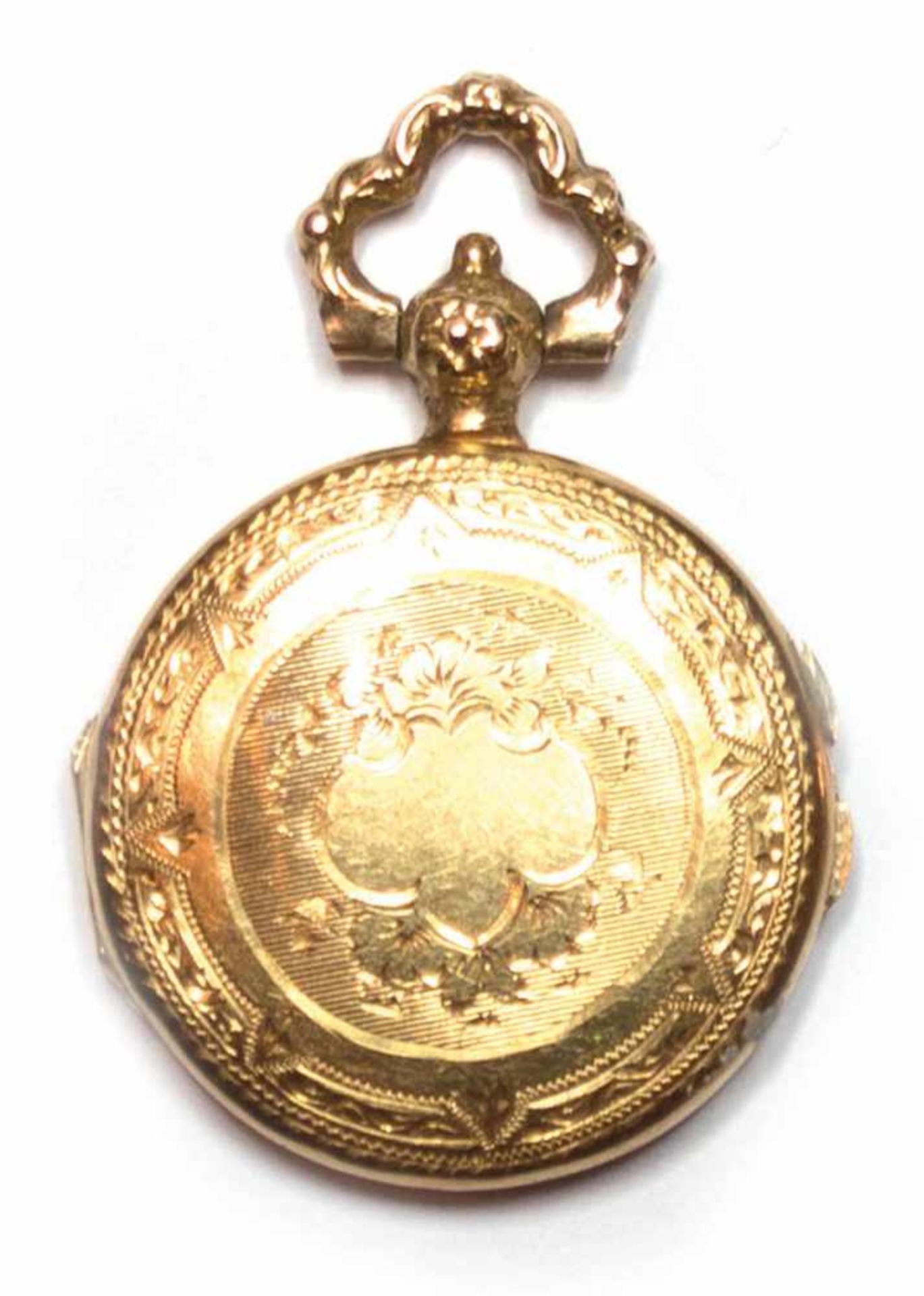 Medaillon um 1880, rund, 14 k GG (geprüft), beidseitig mit feiner floraler undornamentaler