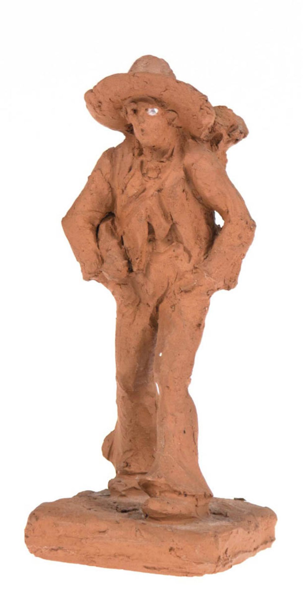 Terrakotta-Figur "Wandergeselle", undeutl. monogr., H. 15 cm- - -23.80 % buyer's premium on the