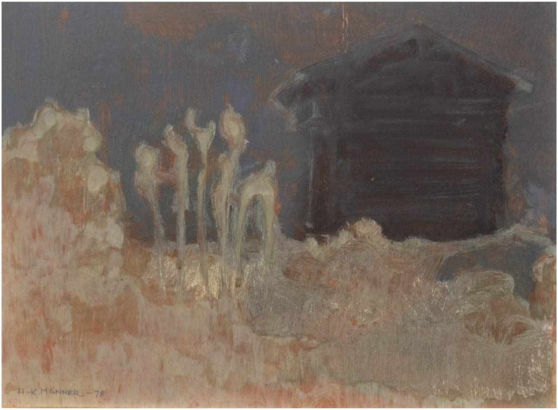 Manner, Hannu Kustaa (1920 Viipuri/Finnland 1987) "Landschaft mit Gebäude", Öl/MP.,signiert und